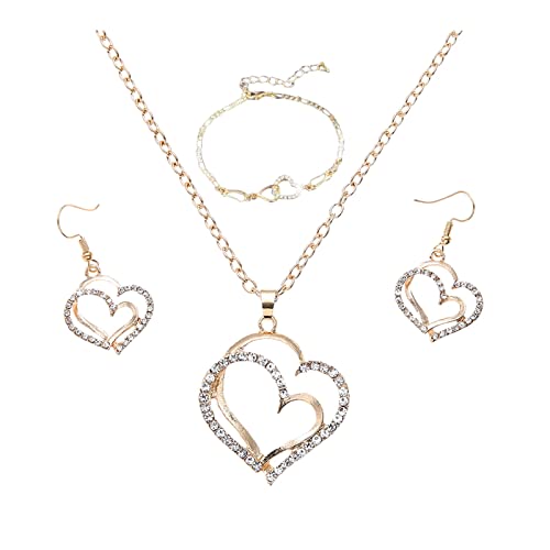Fycakly Damen Armband Gold Double Anhänger Halskette Ohrringe Armband Damen Hochzeit Schmuck-Set Fycakly Damen Armband Gold Double Anhänger Halskette Ohrringe Armband Damen Hochzeit Schmuck-Set von Fycakly