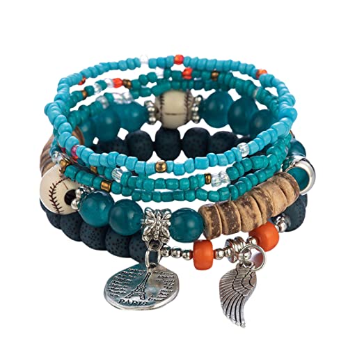 Fycakly Damen Charm-Armband Stapelbare Perlenarmbänder Damen Herren Stretch Multilayer Armband Set Mehrfarbiger Schmuck von Fycakly