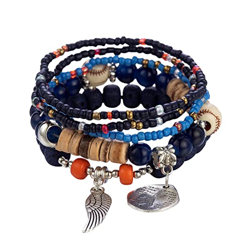 Fycakly Damen Charm-Armband Stapelbare Perlenarmbänder Damen Herren Stretch Multilayer Armband Set Mehrfarbiger Schmuck von Fycakly
