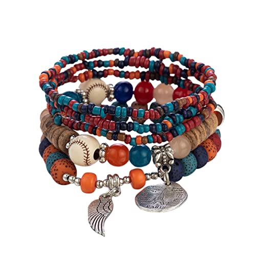 Fycakly Damen Charm-Armband Stapelbare Perlenarmbänder Damen Herren Stretch Multilayer Armband Set Mehrfarbiger Schmuck von Fycakly