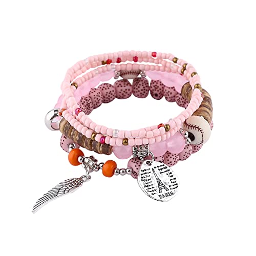Fycakly Damen Charm-Armband Stapelbare Perlenarmbänder Damen Herren Stretch Multilayer Armband Set Mehrfarbiger Schmuck von Fycakly