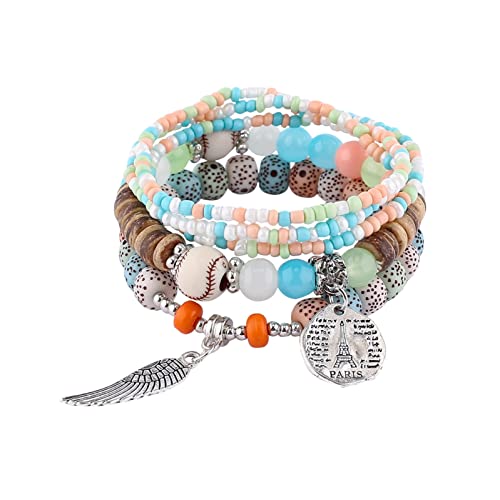 Fycakly Damen Charm-Armband Stapelbare Perlenarmbänder Damen Herren Stretch Multilayer Armband Set Mehrfarbiger Schmuck von Fycakly