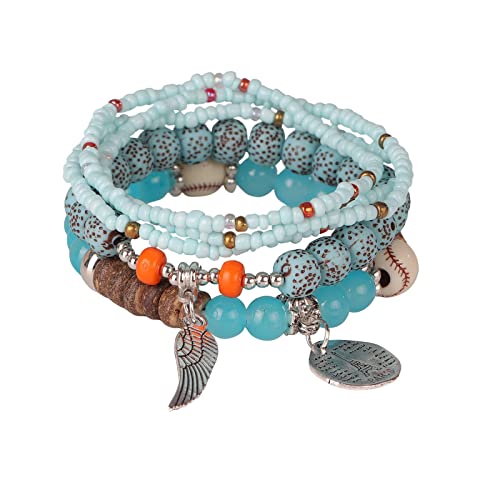 Fycakly Damen Charm-Armband Stapelbare Perlenarmbänder Damen Herren Stretch Multilayer Armband Set Mehrfarbiger Schmuck von Fycakly