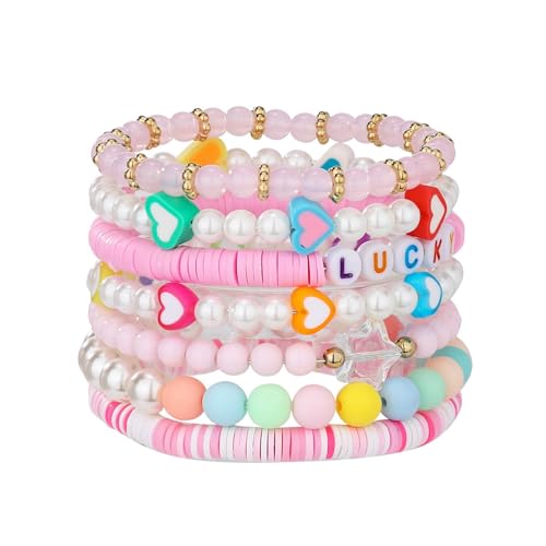 Fycakly Damen Charm-Armband Valentinstag rosa Perlen Armband bunte süße Mädchen Liebe Set Modeaccessoires Fycakly Damen Charm-Armband Valentinstag rosa Perlen Armband bunte süße Mädchen Liebe Set Modeaccessoires von Fycakly