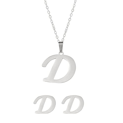 Fycakly Damen Halskette Stahl Set Schmuck Edelstahl Anhänger Schmuck Ohrringe Unisex englische Buchstaben nicht leicht zu verblassende Halskette von Fycakly