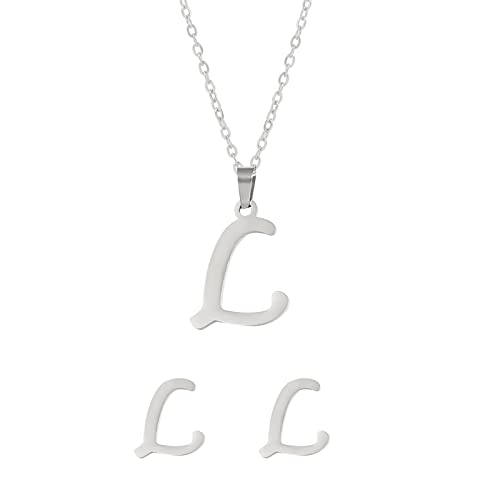 Fycakly Damen Halskette Stahl Set Schmuck Edelstahl Anhänger Schmuck Ohrringe Unisex englische Buchstaben nicht leicht zu verblassende Halskette Fycakly Damen Halskette Stahl Set Schmuck Edelstahl Anhänger Schmuck Ohrringe Unisex englische Buchstaben nicht leicht zu verblassende Halskette von Fycakly
