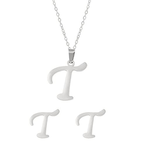 Fycakly Damen Halskette Stahl Set Schmuck Edelstahl Anhänger Schmuck Ohrringe Unisex englische Buchstaben nicht leicht zu verblassende Halskette von Fycakly