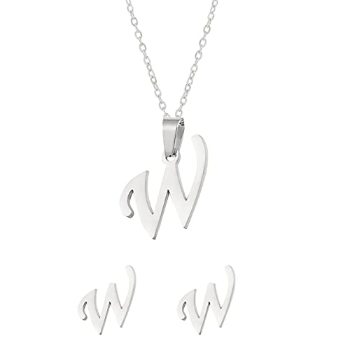 Fycakly Damen Halskette Stahl Set Schmuck Edelstahl Anhänger Schmuck Ohrringe Unisex englische Buchstaben nicht leicht zu verblassende Halskette Fycakly Damen Halskette Stahl Set Schmuck Edelstahl Anhänger Schmuck Ohrringe Unisex englische Buchstaben nicht leicht zu verblassende Halskette von Fycakly