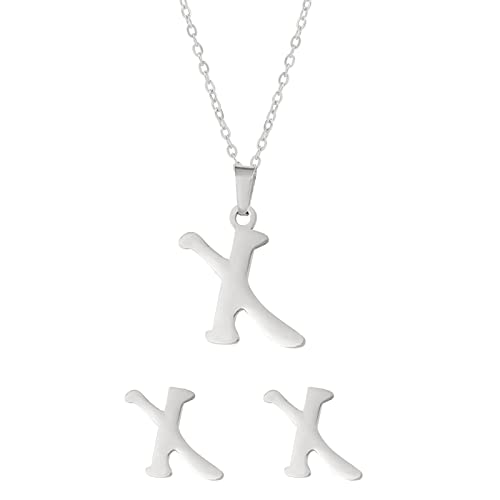 Fycakly Damen Halskette Stahl Set Schmuck Edelstahl Anhänger Schmuck Ohrringe Unisex englische Buchstaben nicht leicht zu verblassende Halskette Fycakly Damen Halskette Stahl Set Schmuck Edelstahl Anhänger Schmuck Ohrringe Unisex englische Buchstaben nicht leicht zu verblassende Halskette von Fycakly