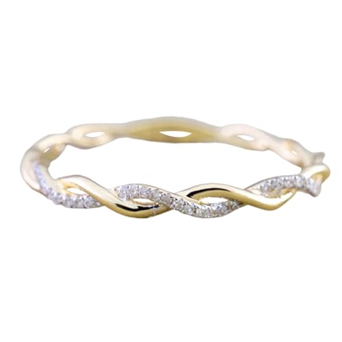 Fycakly Ehering Goldfarbener goldener Strassring Spiralmusterring für Frauen und Mädchen Größe 6 11 Gold Schmuck Ring (Gold, 7) von Fycakly