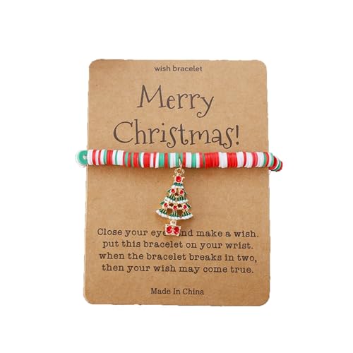 Fycakly Glitzerndes Bettelarmband Weihnachtsarmband Karte Frohe Weihnachten Wunscharmband Stapelbare Weihnachtsperlenarmbänder Weihnachtsarmband Schmuck für Mama Tochter Schwester von Fycakly