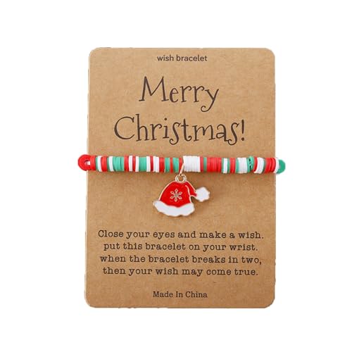Fycakly Glitzerndes Bettelarmband Weihnachtsarmband Karte Frohe Weihnachten Wunscharmband Stapelbare Weihnachtsperlenarmbänder Weihnachtsarmband Schmuck für Mama Tochter Schwester von Fycakly