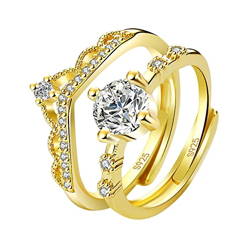 Fycakly Index weibliche Luxusöffnung Light Mode Diamant Finger Verstellbare kalte Verbindung Persönlichkeit Windring Personalisierte Eheringe für Damen (Gold, One Size) von Fycakly