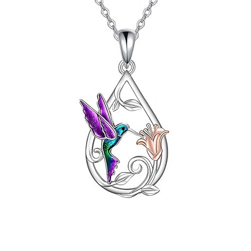 Fycakly Kette Damen Halskette mit Anhänger in Form einer Karte mit Kolibri und Blume, lustige Tierohrringe, 3D-Effekt, hübsche Ohrringe für College-Mädchen von Fycakly