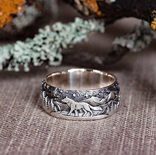 Fycakly Modischer Damen-Herren-Ring Loyal and Pair Wolf Paar Ring Retro-Accessoire von Fycakly