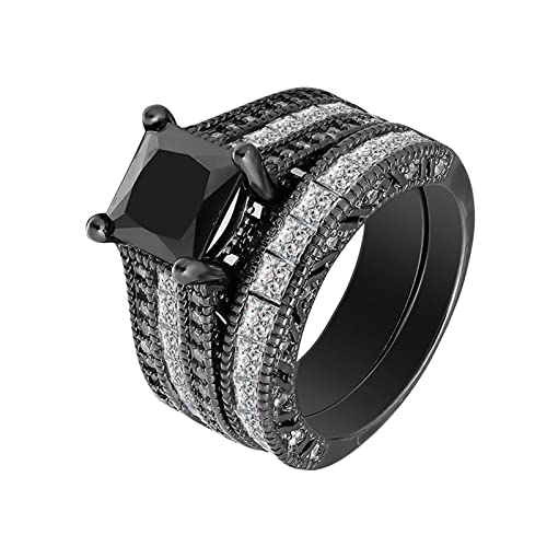 Fycakly Quadratische schwarze weiße Farbe Zirkonia Braut Strass Verlobungsring Voller Zirkonia Solitär Ring 5 12 (Black, 7) von Fycakly