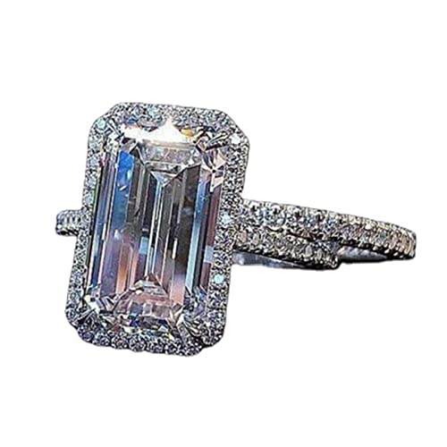 Fycakly Quadratischer silberner Strass-Zirkonia-Braut-Quadrat-Strass-Verlobungsring Voller -Zirkonia-Solitärring 5 11 (Silver, 11) von Fycakly