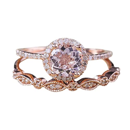 Fycakly Verlobungsring Damen Mode elegante Frauen Rose Gold gefüllt Morganit rosa Edelstein Hochzeit Brautring Set von Fycakly