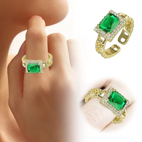 Fycakly Verlobungsring Damen Quadratischer Zirkon-Kettenring, europäischer und leichter Retro-High-End-modischer, vielseitiger Stapelring von Fycakly