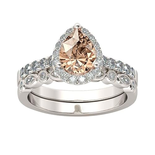 Fycakly Wassertropfen Champagner Zirkonia Braut Strass Verlobungsring Voller Zirkonia Solitär Ring 6 10 (Gold, 9) von Fycakly