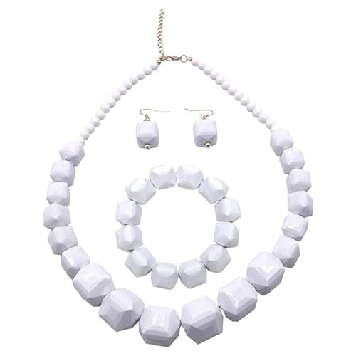 Fycakly Weiße Perlenkette mit Acrylketten-Set, trendiges Modeaccessoire für stylische Outfits ​​Silberne Halskette Frauen​​ (White, 55X2.3CM) von Fycakly