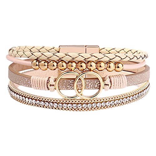 Gliederarmband Gewebtes Armband böhmisches mehrschichtiges Armband Lederarmbänder für Frauen Männer Weihnachten Geburtstagsgeschenk Farbe Seil gewebtes Liebe hohle Lederarmbänder von Fycakly