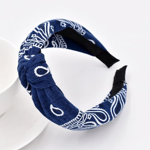 Große Flache Haarspangen Damen Breite Stirnbänder, Knoten-Turban-Stirnband, elastisches Haarband, elastisch, einfarbig, modischer Haar-Accessoires für Frauen und Mädchen (Navy, 直径：13cm) von Fycakly