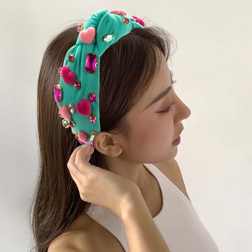 Große Haarspange Valentinstag-Stirnband für Frauen, Handglas-besetztes Herz-Accessoires, High-Party-Haar-Accessoires (A, One Size) von Fycakly