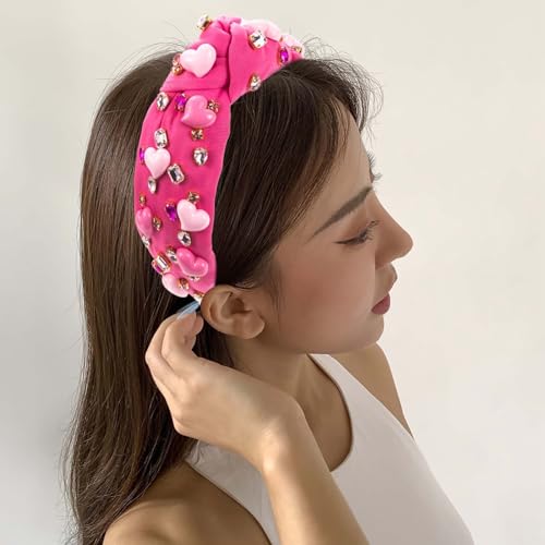 Große Haarspange Valentinstag-Stirnband für Frauen, Handglas-besetztes Herz-Accessoires, High-Party-Haar-Accessoires (B, One Size) von Fycakly