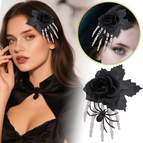 Halloween Haarspange Halloween Haarspangen Gothic Rose Skelett Hand Haarspangen für Frauen Mädchen Party Haarschmuck von Fycakly