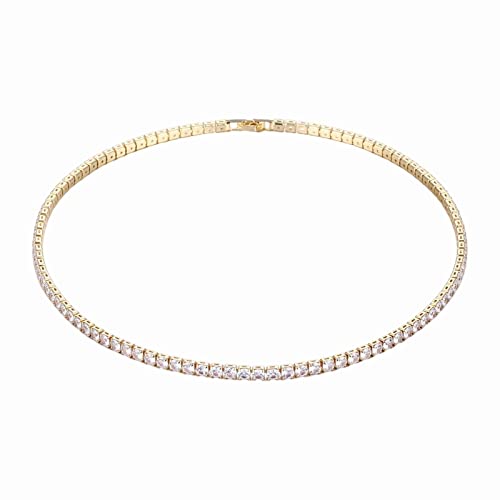 Halsketten Tennis-Halskette für Frauen, vergoldet/versilbert, mit Strass, Choker-Halsketten, Zirkonia-Schnitt, Faux-Kette, Hochzeitsschmuck für Frauen von Fycakly