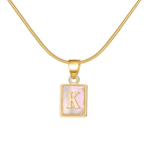 Kette 26 Initialen-Halskette, leuchtende quadratische Form, 26 Alphabet-Kettenhalskette, AZ, Alphabet-Initialen, leuchtende Goldhalsketten für Frauen Mädchen von Fycakly