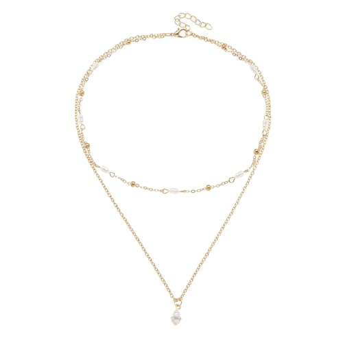 Kette Damen Perlenkette für Frauen, zierliche goldene Halskette, Abschlussball-Perlen-Choker, geschichtete Halsketten, Schmuck, Geschenke für Mädchen, Doppelperlen-Anhänger-Halskette von Fycakly