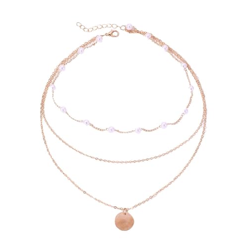 Kette Damen Zierliche Perlenketten für Frauen Mädchen, vergoldete mehrschichtige Perlenkette, einfache süße Perlenkette, dünne lange Perlen-Halsketten, Hochzeitsschmuck, Geschenk von Fycakly