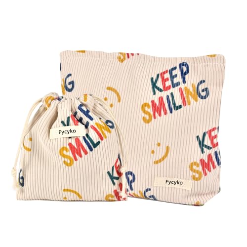 Fycyko 2 Stück Kosmetiktasche Reise, Tragbare Kulturbeutel Kinder Lächeln Waschtasche Organizer Smile Muster Make-up Tasche Kulturbeutel Herren Reisen Kulturtasche für Damen Mädchen (2 Stücke - Beige) von Fycyko