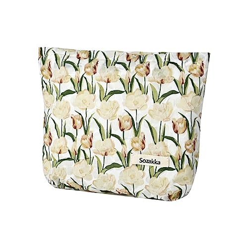 Fycyko Reise Kosmetiktasche, Texturierte Tulpe Blume Bedruckte Make Up Tasche Waschbeutel, Multifunktionaler Schminktasche Kulturbeutel, Portable Kulturtasche Waschtasche für Damen - Beige von Fycyko