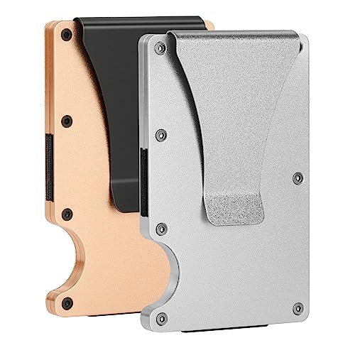 Fyearfly RFID Blockierende Metall Brieftasche, 2 Stück Herren/Dame Geschenk Titan Stahl Kartenhalter Slim Geldbörse RFID/NFC Abschirmtasche Geldbörsen, Muster, Logo Markierbar (Gold+Silber) von Fyearfly