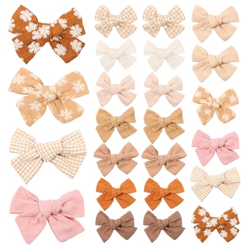 24 Stück Haarschleife Mädchen 9 cm Baumwolle Leinen Material Hochwertige Krokodilklemmen Süß Modisch für Kleine Mädchen Kleinkinder Teenager Kinder von Fyeme