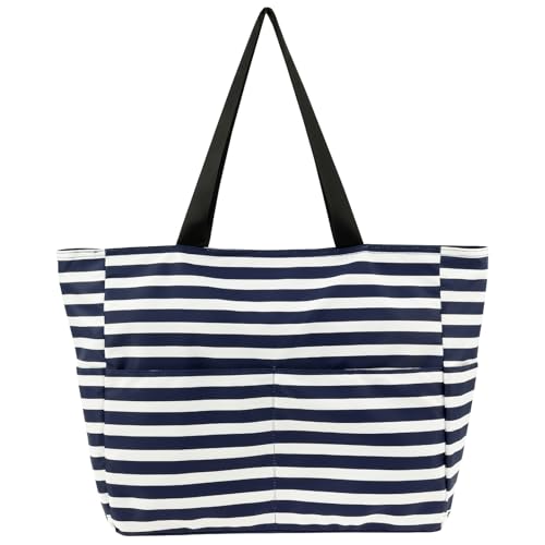 Strandtasche mit Reißverschluss 44×37×16cm Badetasche XXL Familie mit 5 Taschen Oxford Stoff Wasserdicht Sandkontrolle Badetasche Damen für Strand Reisen Picknick Shopping Fitness von Fyeme
