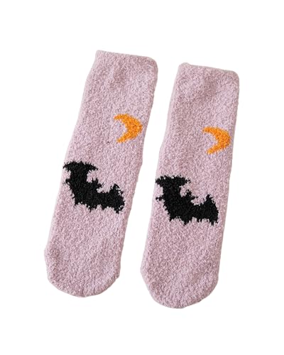 Flauschige flauschige flauschige Socken für Damen, gemütlich, warm, Hütten-Fleece, Hausschuh-Socken, niedlicher Kürbis, weich, Winterbett, Socken für Frauen und Mädchen (A-Lila von Fylovery