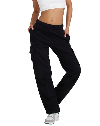 Fylovery Damen-Jogginghose, elastische Taille, Sporthose, lässige Cargohose, Trainingshose, lockere Passform, Outdoor-Streetwear, A-schwarz, M von Fylovery