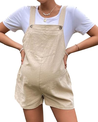 Fylovery Umstands-Damen-Shorts, Latzhose, ärmellos, Baumwolle, kurzer Overall, Sommer, lässig, Übergröße, Latzhose, lockere Passform, Jumpsuit, Strampler, A-apricot, 38 von Fylovery