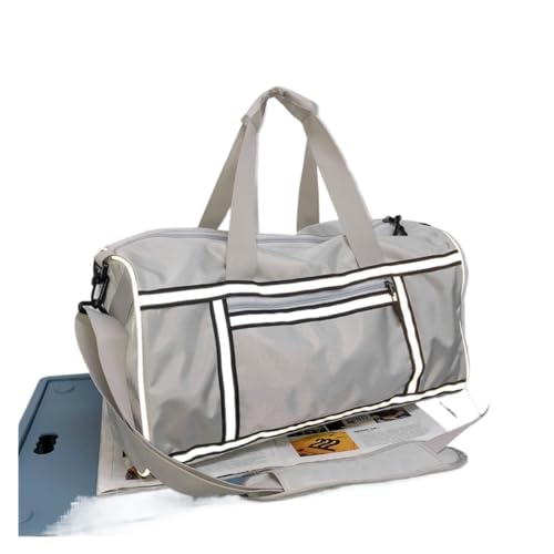 Sporttasche mit Nassfach Fitnessstudio Umhängetasche mit reflektierender Streifenverpackung Organizer wasserdichte Nylon Sport Travel Duffelüten(Light Gray) von Fymlok