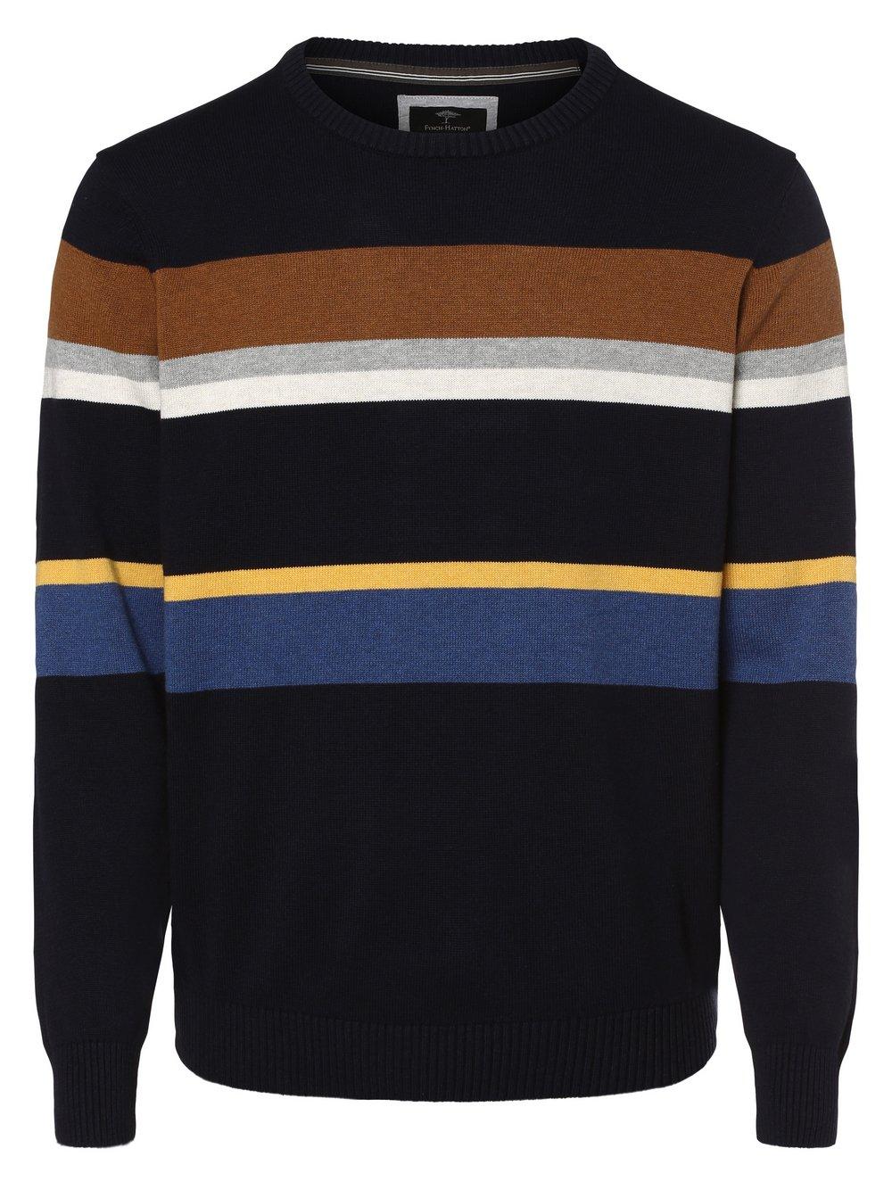 Fynch-Hatton Strickpullover Herren Baumwolle Rundhals gestreift, marine von Fynch-Hatton