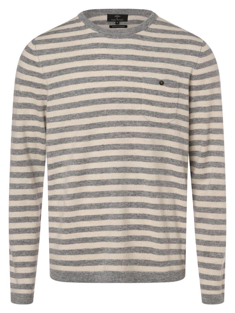 Fynch-Hatton Strickpullover aus Merino-Cashmere-Mix Herren Rundhals gestreift, hellgrau von Fynch-Hatton