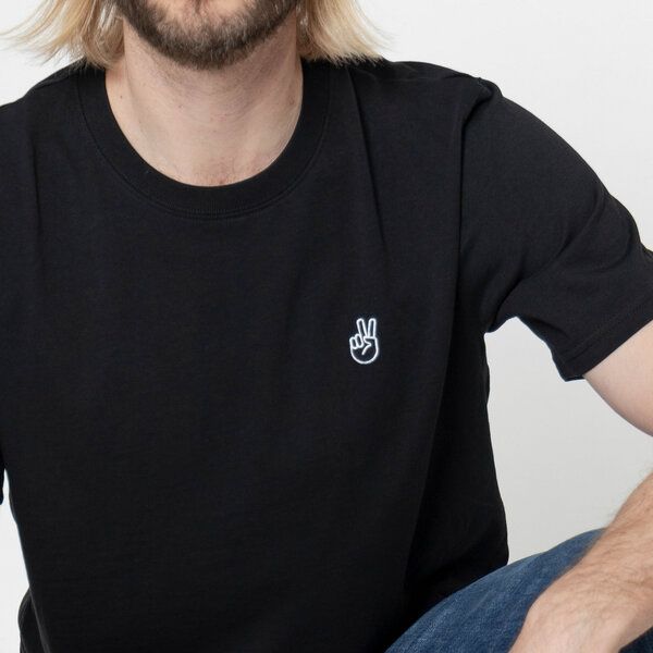 Fyngers Unisex T-Shirt aus Biobaumwolle - Modell PEACE mit gestickter Veredelung von Fyngers