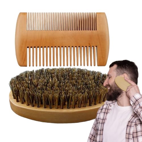 Fyrdyn Bartkamm Und Bürste Für Männer | Holz Wildschweinborsten Haare Schnurrbart Kamm Bartbürste Set - Kompaktes Reisepflege Set Für Tägliche Styling Zu Hause Nach Duschen Vor Haarschnitt von Fyrdyn