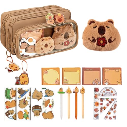Fyrdyn Capybara Schreibwaren-Set | Capybara Niedliches Federmäppchen-Set mit Schreibwaren - Organizer Zur Aufbewahrung Mit Notizblöcken Und Linealen Für Kinder Jugendliche Und Schüler In von Fyrdyn