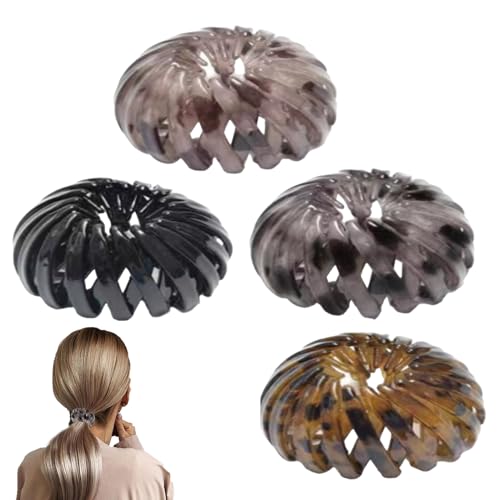 Fyrdyn Dutt Clip, 4 Stücke Vogelnest Accessoires Damen, Ausdehnbarer Pferdeschwanz Styling Halter für Damen Mädchen Outdoor Hochzeit Dusche Tanz von Fyrdyn