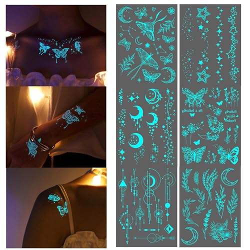 Fyrdyn Leuchtkörper Sticker | Hals Schlüsselbein Temporär Sticker Make-up | Künstlerische Fluoreszierende Arm Deko Für Geburtstag Festival Feiertage von Fyrdyn